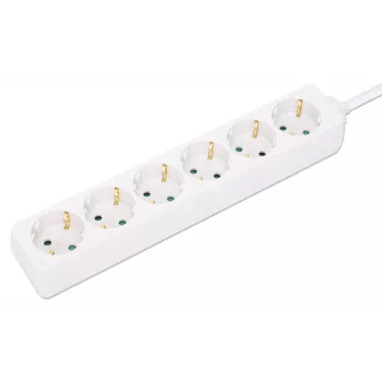 Unidade de distribuição de energia Manhattan EU (2 polos), x6 saídas, cabo 2m, 16A, Branco, extensão, PDU, régua de tomadas, três anos de garantia