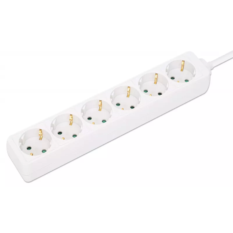 Unidade de distribuição de energia Manhattan EU (2 polos), x6 saídas, cabo 2m, 16A, Branco, extensão, PDU, régua de tomadas, três anos de garantia