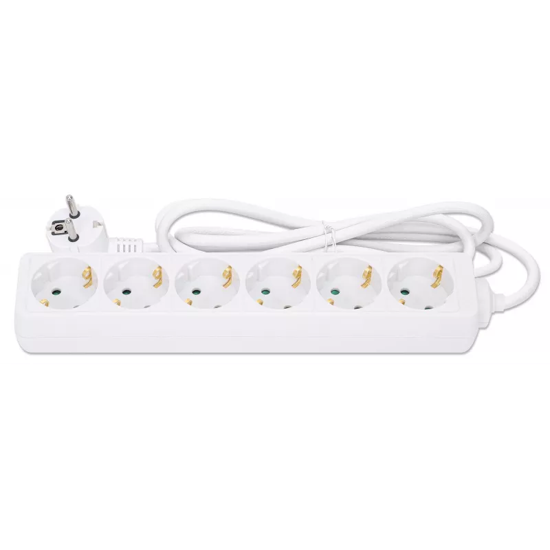 Unidade de distribuição de energia Manhattan EU (2 polos), x6 saídas, cabo 2m, 16A, Branco, extensão, PDU, régua de tomadas, três anos de garantia