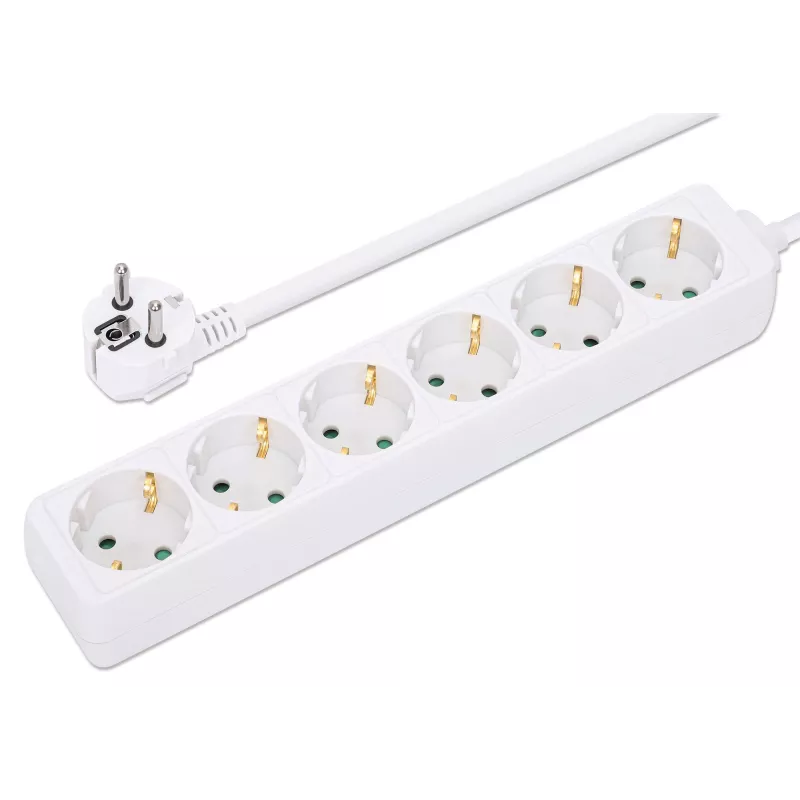Unidade de distribuição de energia Manhattan EU (2 polos), x6 saídas, cabo 2m, 16A, Branco, extensão, PDU, régua de tomadas, três anos de garantia