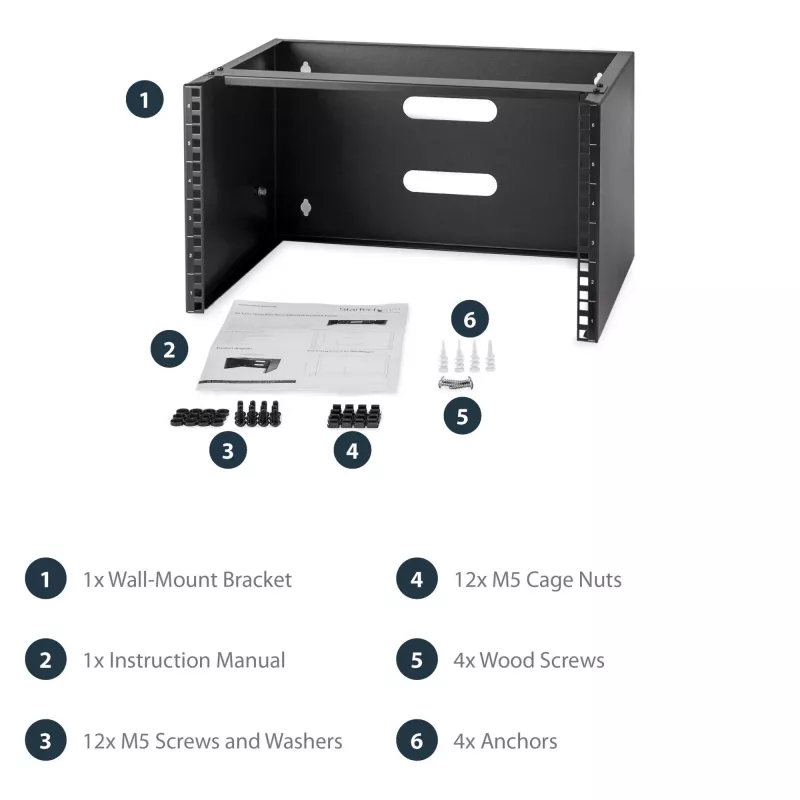 Armário de rede de montagem na parede StarTech.com 6U - 14 polegadas de profundidade (Low Profile) - Suporte de patch panel 19 polegadas para servidores e equipamentos de TI de perfil baixo, switches de rede - Capacidade de carga 20 kg, preto