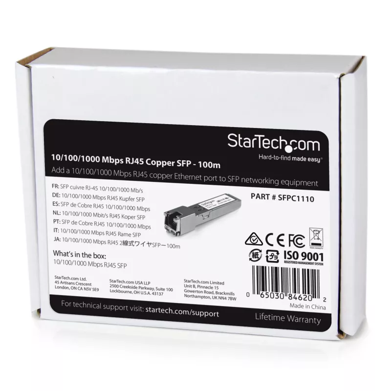 Módulo transceptor SFP StarTech.com compatível com Cisco SFP-GE-T – 10/100/1000BASE-TX~Módulo SFP compatível com Cisco SFP-GE-T – 1000BASE-T – SFP para RJ45 Cat6/Cat5e – 10/100/1000 Mbit/s – RJ-45 100 m – Cisco IE3400, IE3300, IE3200