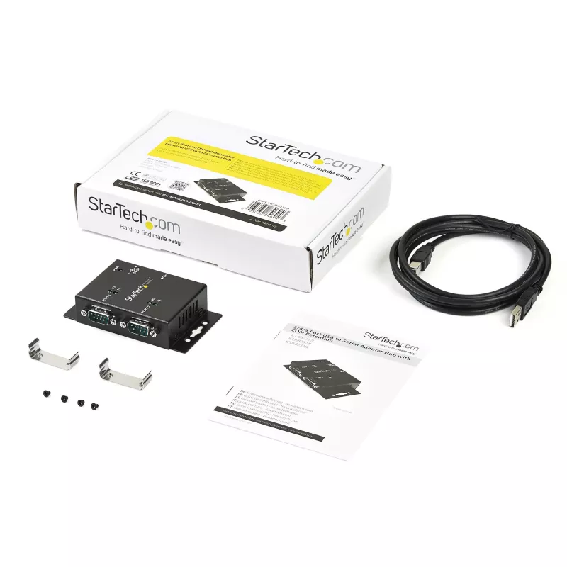 Hub adaptador USB para série industrial de 2 portas StarTech.com de montagem na parede com clipes para calha DIN
