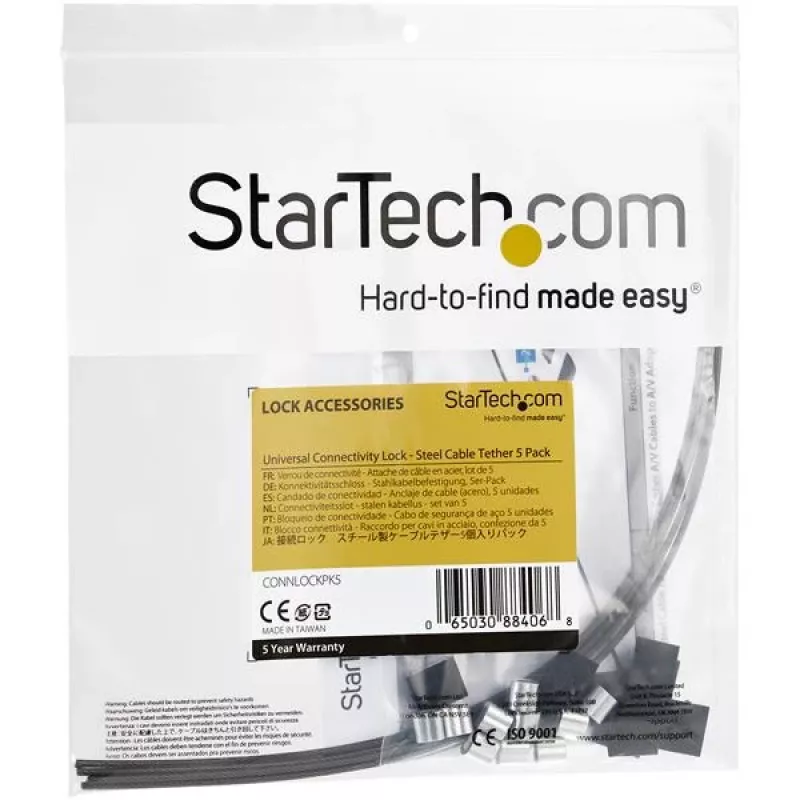 Pacote de 5 fixações de cabo de segurança StarTech.com para adaptadores e dongles – Fixação universal de cabo adaptador – Cabo de fixação – Comprimento ajustável Conjunto de fixação de cabo antifurto – Aço