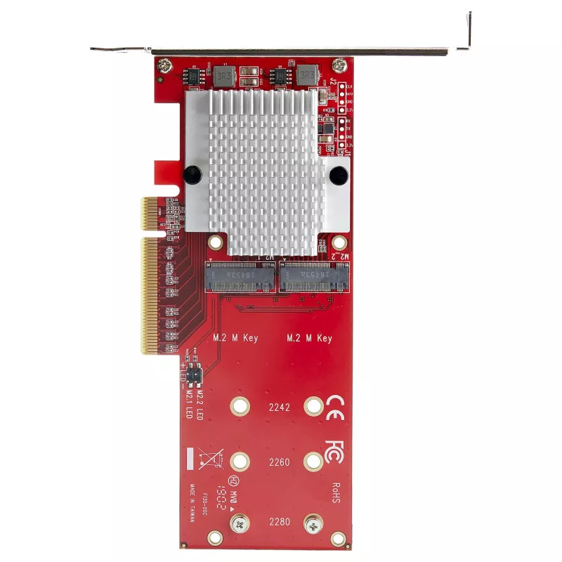 Placa adaptadora dual M.2 PCIe SSD StarTech.com – x8 / x16 Dual NVMe ou AHCI M.2 SSD para PCI Express 3.0 – Compatível com M.2 NGFF PCIe (M-Key) – suporta 2242, 2260, 2280 – JBOD – Mac e PC