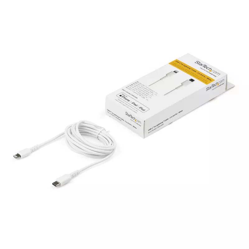 Cabo USB-C para Lightning branco resistente StarTech.com 1,8 m – Cabo de carregamento/sincronização USB Type-C para Lightning robusto em fibra aramida – iPad/iPhone 12 certificado Apple MFi
