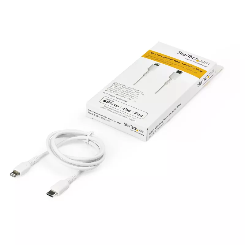 Cabo USB-C para Lightning branco durável de 1 m StarTech.com – cabo de carregamento/sincronização USB Type-C para Lightning robusto em fibra de aramida – iPad/iPhone 12 com certificação Apple MFi