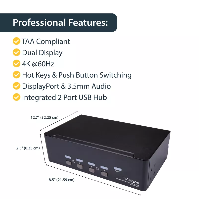 Comutador KVM DisplayPort duplo de 4 portas StarTech.com - 4K 60Hz