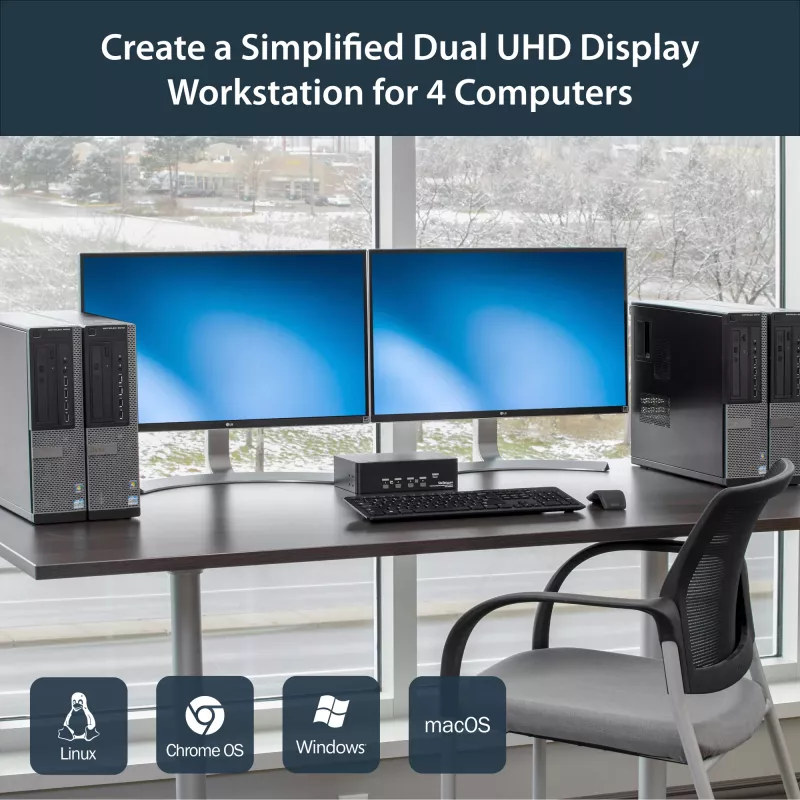 Comutador KVM DisplayPort duplo de 4 portas StarTech.com - 4K 60Hz