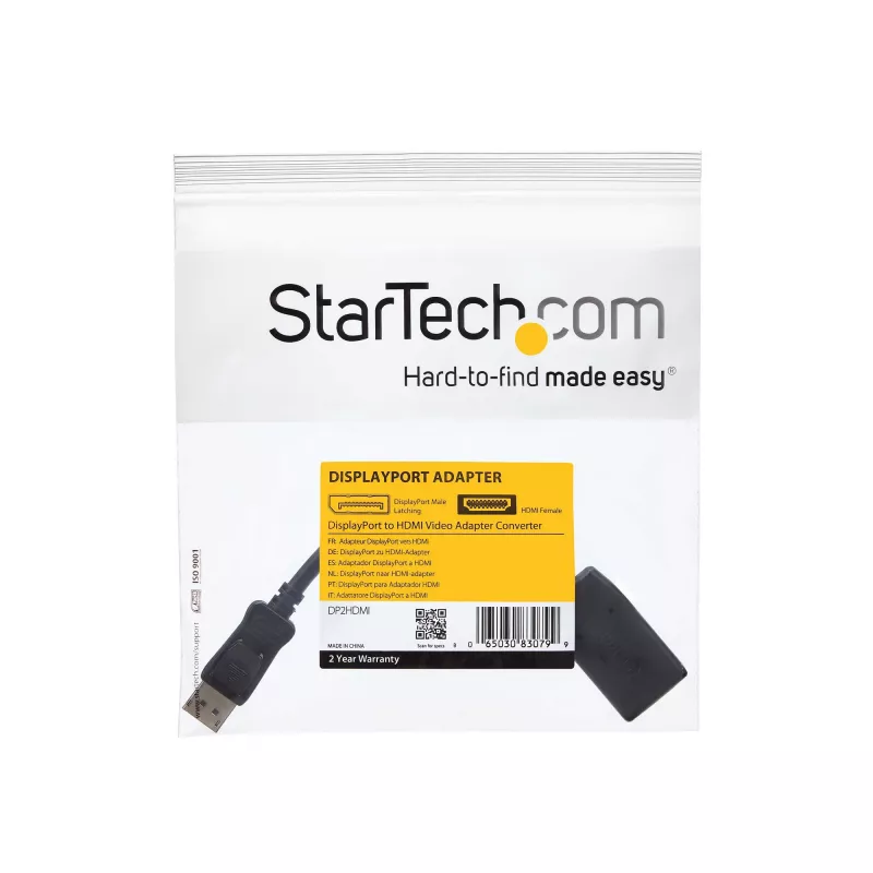 StarTech.com DP2HDMI adaptador/conversor de vídeo de DisplayPort para HDMI, passivo, até 1920x1200, DP macho – HDMI fêmea, 24 cm