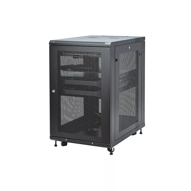 Armário de rack de servidor 4 postes 18U StarTech.com, armário de rack de 19 polegadas bloqueável para equipamento de computador / AV / IT, rack de rede de escritório / casa com rodas e calhas de montagem ajustáveis