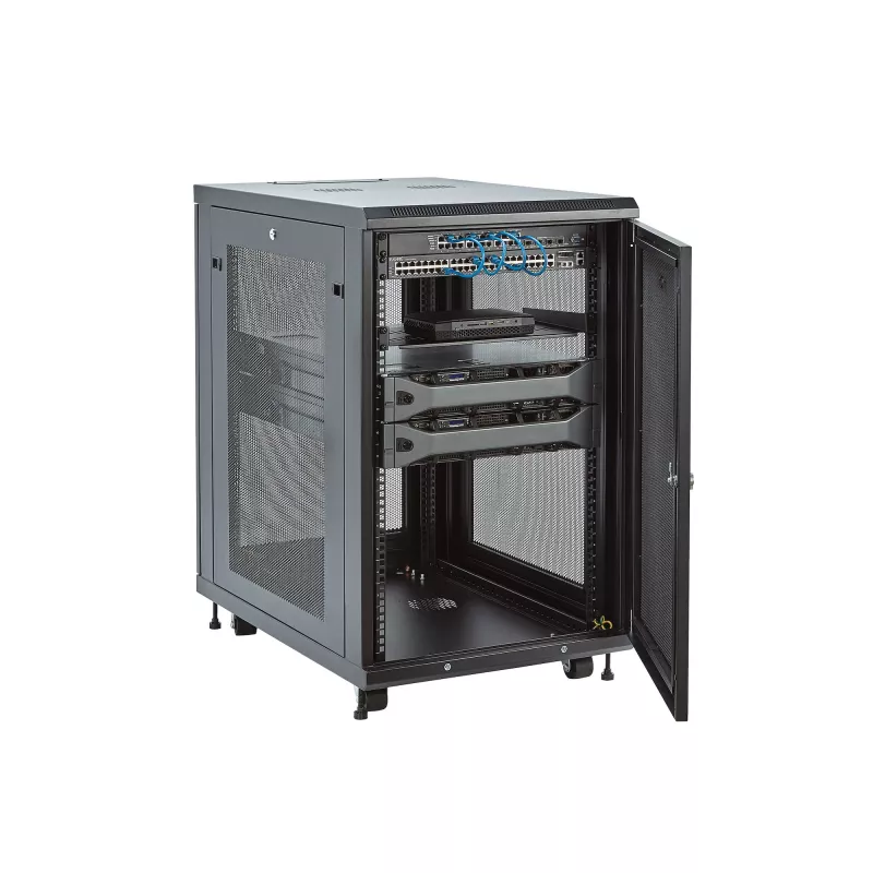 Armário de rack de servidor 4 postes 18U StarTech.com, armário de rack de 19 polegadas bloqueável para equipamento de computador / AV / IT, rack de rede de escritório / casa com rodas e calhas de montagem ajustáveis
