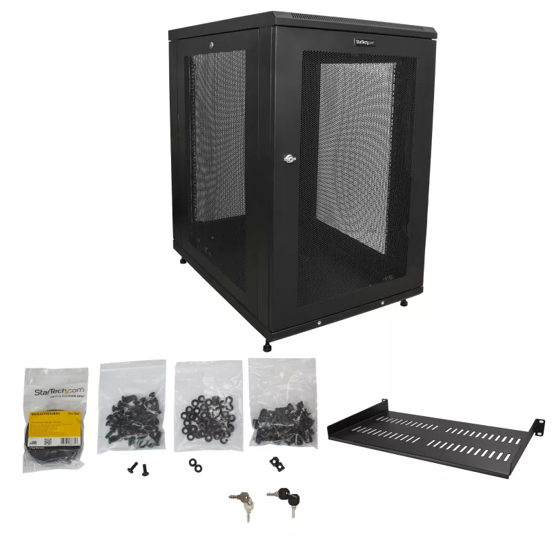 Armário de rack de servidor 4 postes 18U StarTech.com, armário de rack de 19 polegadas bloqueável para equipamento de computador / AV / IT, rack de rede de escritório / casa com rodas e calhas de montagem ajustáveis