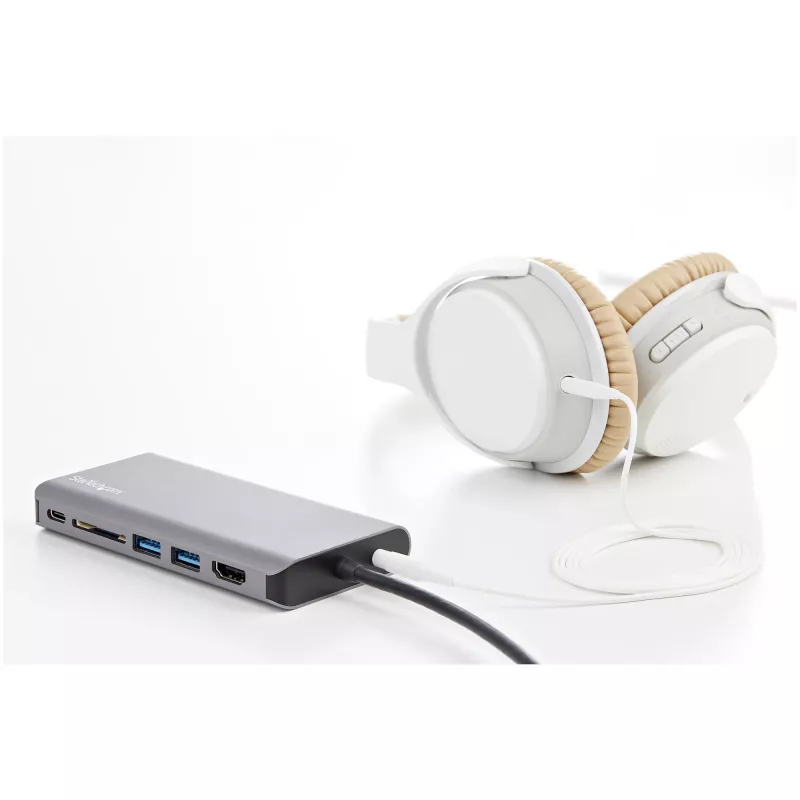 Adaptador multiporta USB-C StarTech.com – dock de viagem mini USB-C com HDMI 4K ou VGA 1080p – hub 3x USB 3.0, SD, GbE, áudio, 100W PD Pass-Through – docking station portátil para portátil/tablet