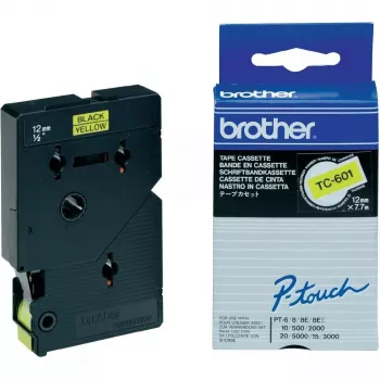 Fita de etiquetagem Brother TC601 12mm preto sobre amarelo