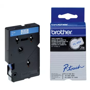 Fita de etiquetagem 12 mm Brother TC203 azul sobre branco
