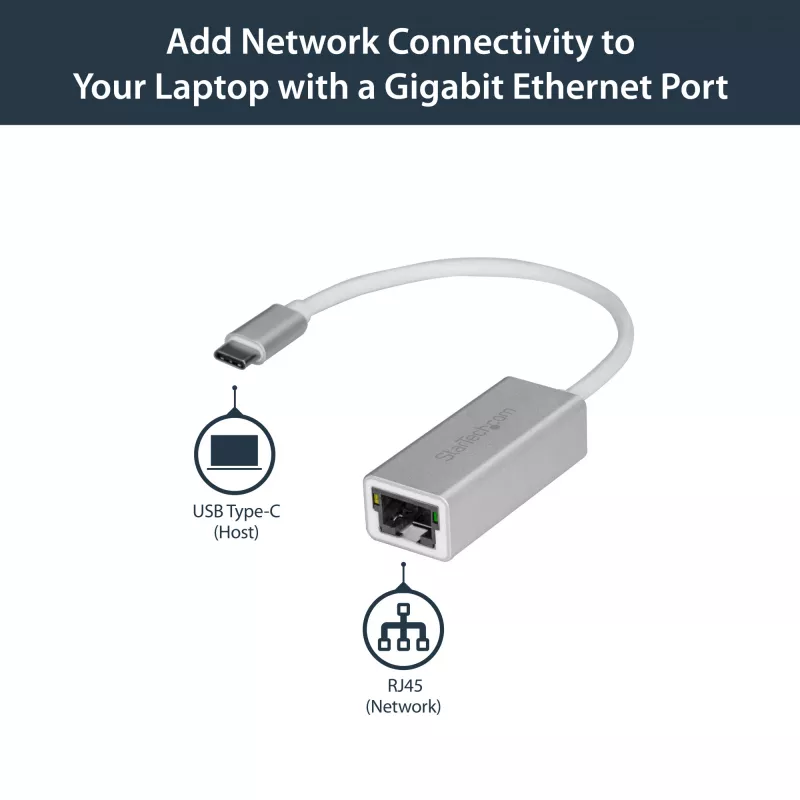 StarTech.com Adaptador de rede USB-C para Gigabit – prateado, com fios, USB, Ethernet, 5000 Mbit/s, prateado