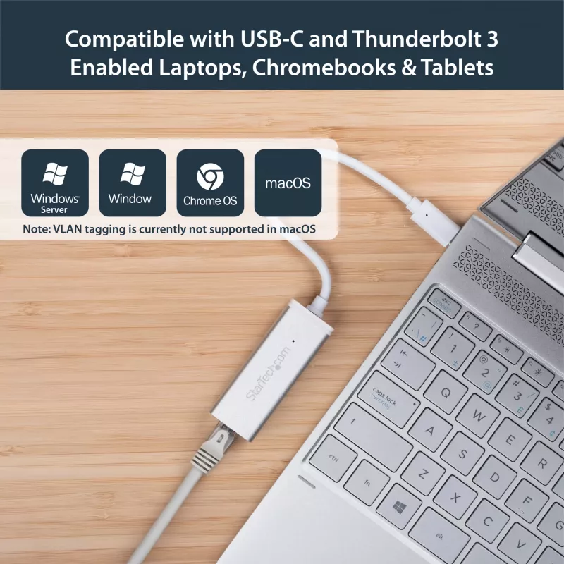 StarTech.com Adaptador de rede USB-C para Gigabit – prateado, com fios, USB, Ethernet, 5000 Mbit/s, prateado