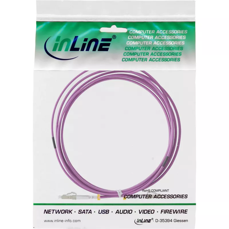 Cabo de fibra ótica duplex LC/LC InLine 50/125µm OM4 15m