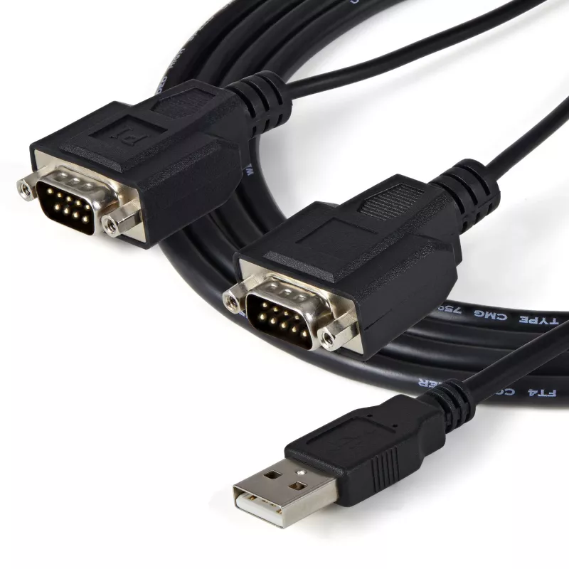 StarTech.com ICUSB2322F cabo adaptador FTDI de USB para série RS232 de 2 portas, USB 2.0, 2,1 m, preto