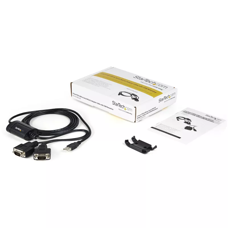 StarTech.com ICUSB2322F cabo adaptador FTDI de USB para série RS232 de 2 portas, USB 2.0, 2,1 m, preto