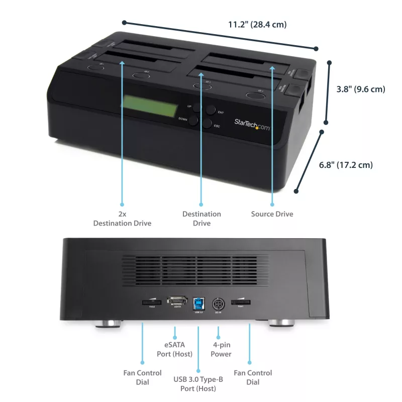 StarTech.com Dock duplicador de discos rígidos SATA autónomo 1:3 USB 3.0 eSATA de 4 baías