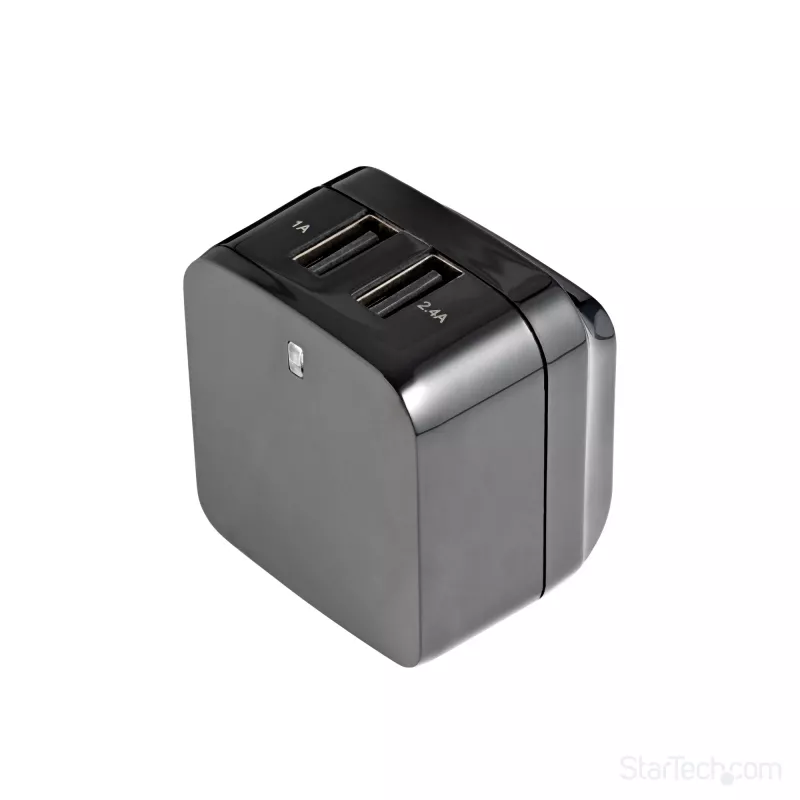 Carregador USB de parede StarTech.com de porta dupla – viagens internacionais – 17W/3,4A – preto