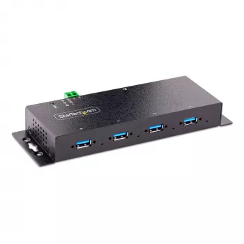 Hub USB 3.0 industrial de 4 portas StarTech.com 5Gbps, hub USB robusto com proteção ESD, hub USB-A para montagem DIN/parede/mesa, extensão USB com conectores de bloqueio, Heavy Duty – TAA
