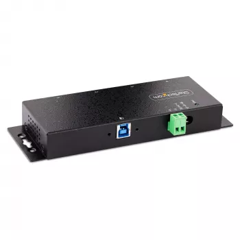 Hub USB 3.0 industrial de 4 portas StarTech.com 5Gbps, hub USB robusto com proteção ESD, hub USB-A para montagem DIN/parede/mesa, extensão USB com conectores de bloqueio, Heavy Duty – TAA