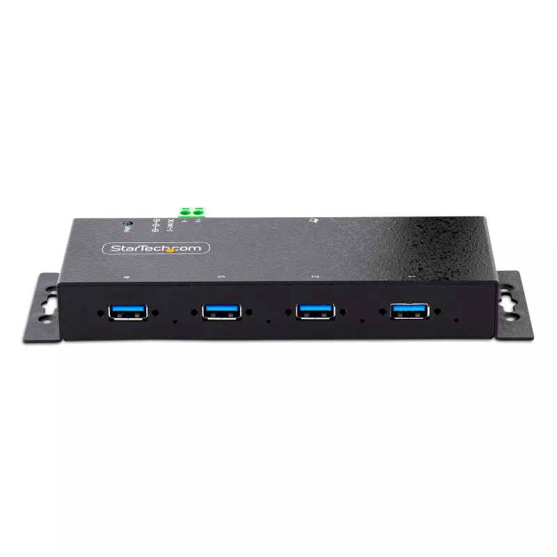 Hub USB 3.0 industrial de 4 portas StarTech.com 5Gbps, hub USB robusto com proteção ESD, hub USB-A para montagem DIN/parede/mesa, extensão USB com conectores de bloqueio, Heavy Duty – TAA