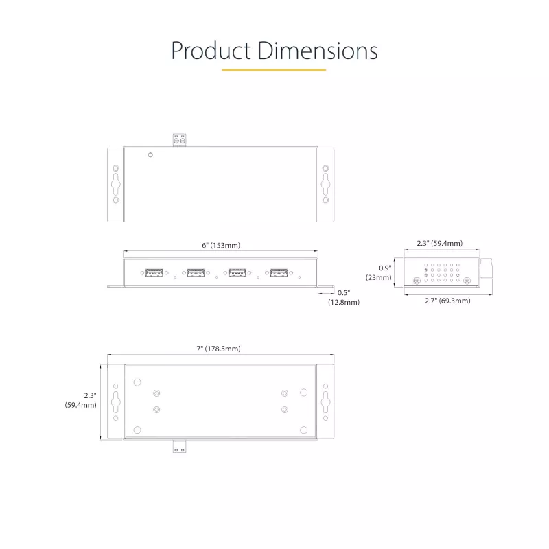 Hub USB 3.0 industrial de 4 portas StarTech.com 5Gbps, hub USB robusto com proteção ESD, hub USB-A para montagem DIN/parede/mesa, extensão USB com conectores de bloqueio, Heavy Duty – TAA