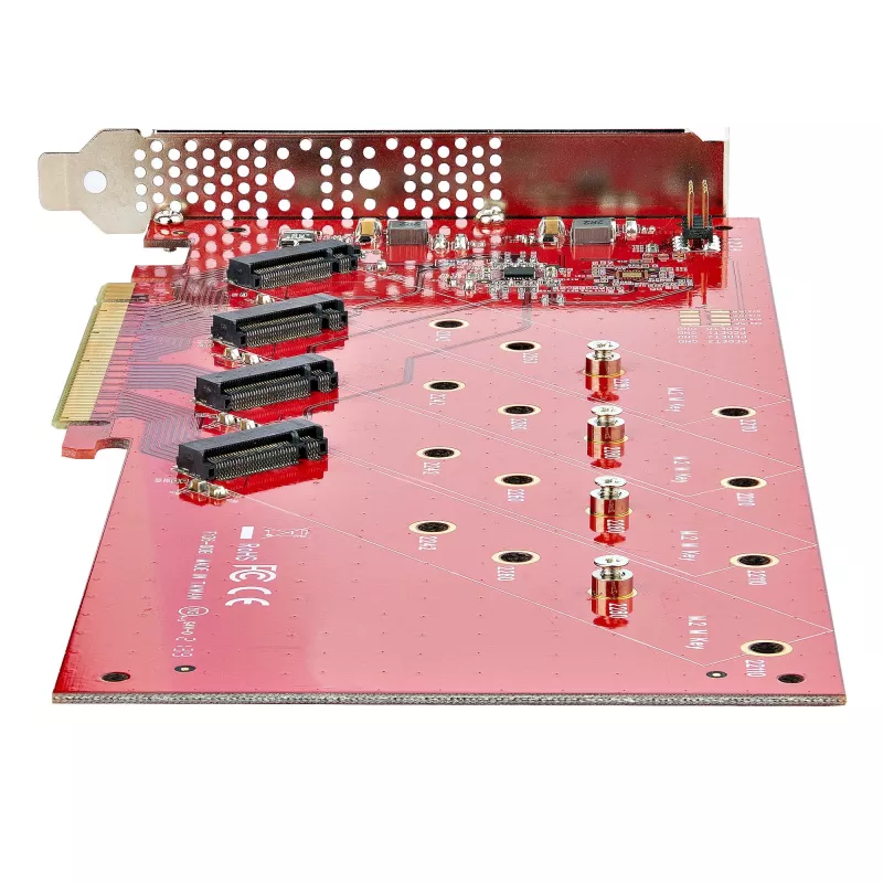 Placa adaptadora Quad M.2 PCIe StarTech.com, PCIe x16 para quatro SSD NVMe ou AHCI M.2, PCI Express 4.0, 7,8 GBps/unidade, bifurcação necessária, compatível com Windows/Linux