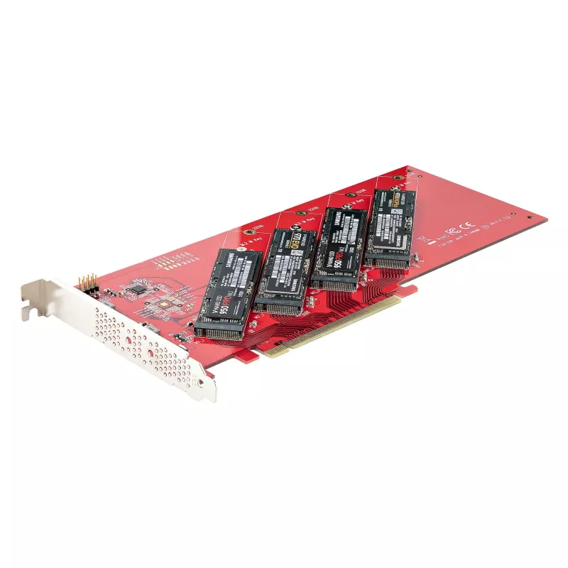 Placa adaptadora Quad M.2 PCIe StarTech.com, PCIe x16 para quatro SSD NVMe ou AHCI M.2, PCI Express 4.0, 7,8 GBps/unidade, bifurcação necessária, compatível com Windows/Linux