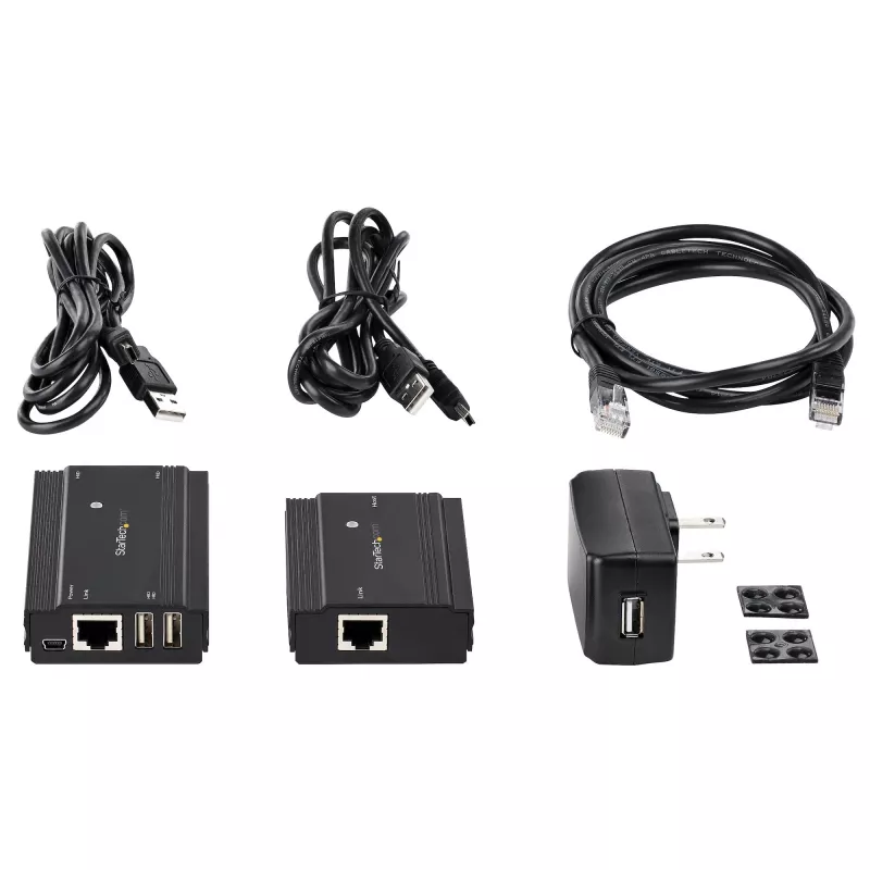Hub extensor USB 2.0 de 4 portas StarTech.com através de um único cabo Ethernet CAT5e/CAT6 (RJ45) – 100m – kit adaptador de hub extensor USB – caixa metálica – alimentação externa – 480 Mbit/s