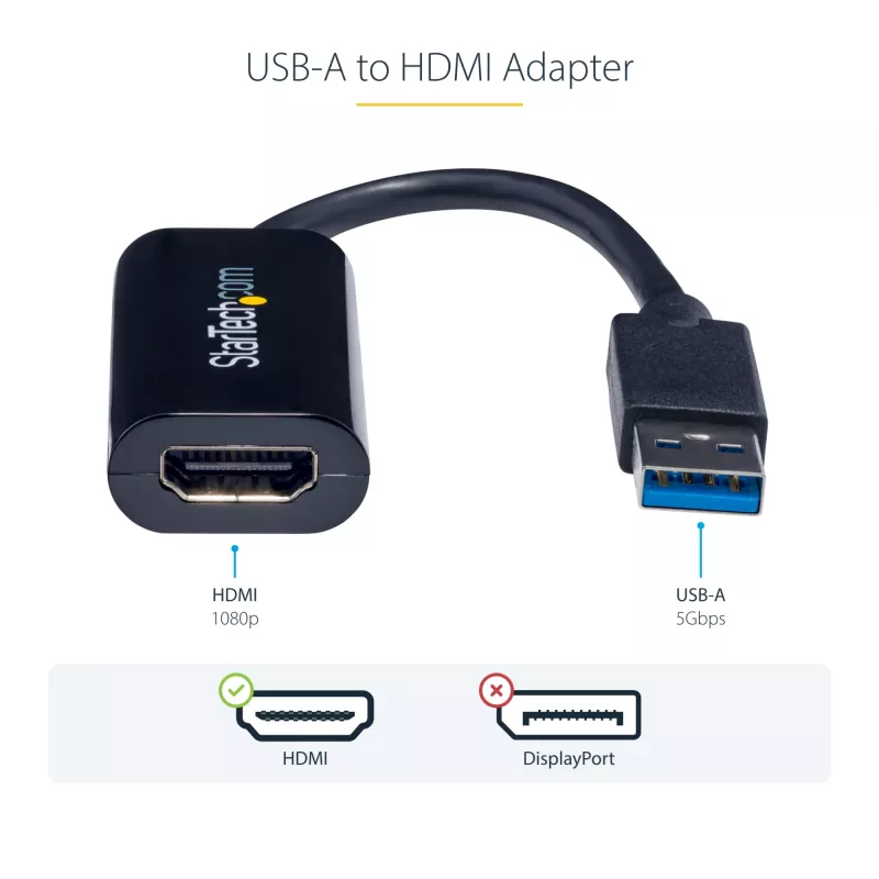 Adaptador USB 3.0 para HDMI StarTech.com, conversor USB para monitor HDMI para Windows, 1080P (sem suporte para macOS/ChromeOS/Linux) – TAA