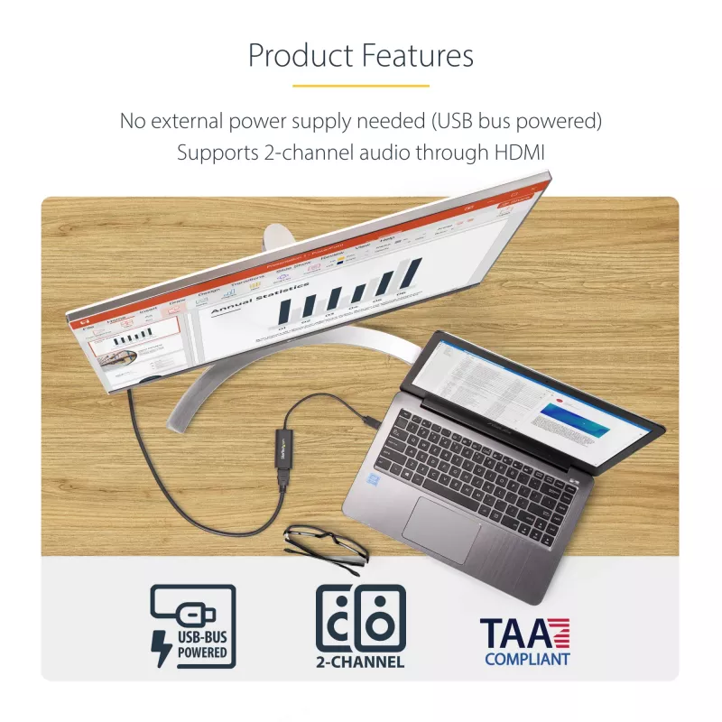 Adaptador USB 3.0 para HDMI StarTech.com, conversor USB para monitor HDMI para Windows, 1080P (sem suporte para macOS/ChromeOS/Linux) – TAA