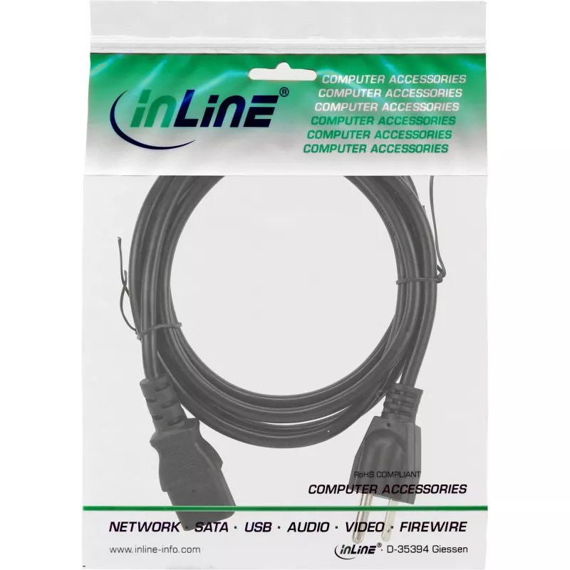 Cabo de alimentação InLine ficha EUA / ficha IEC C13 de 3 polos, 18 AWG, 1,8 m