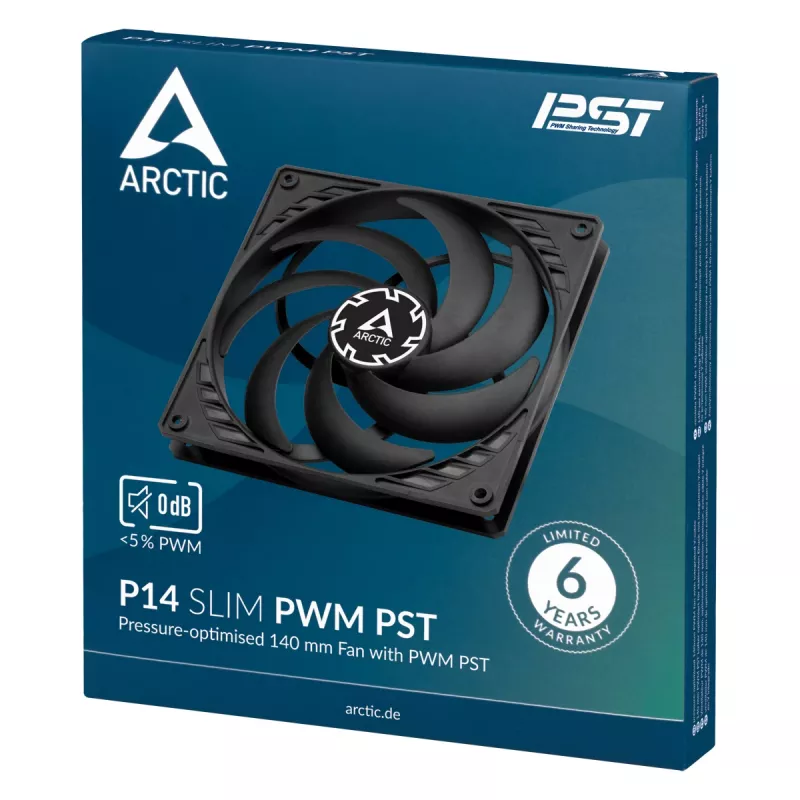 Ventoinha ARCTIC P14 slim PWM PST de 140 mm otimizada para pressão com cabo em Y integrado