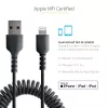 Cabo USB para Lightning StarTech.com de 50 cm (20 inch), certificado MFi, cabo de carregamento iPhone espiralado, preto, revestimento TPE resistente com fibra de aramida, cabo Lightning espiralado robusto