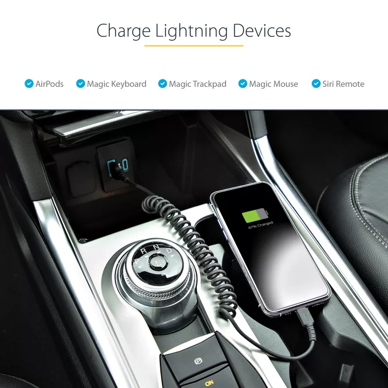 Cabo USB para Lightning StarTech.com de 50 cm (20 inch), certificado MFi, cabo de carregamento iPhone espiralado, preto, revestimento TPE resistente com fibra de aramida, cabo Lightning espiralado robusto