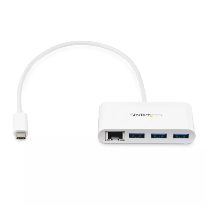 Hub USB-C de 3 portas StarTech.com com Gigabit Ethernet – USB-C para 3x USB-A – Hub USB 3.0 – branco