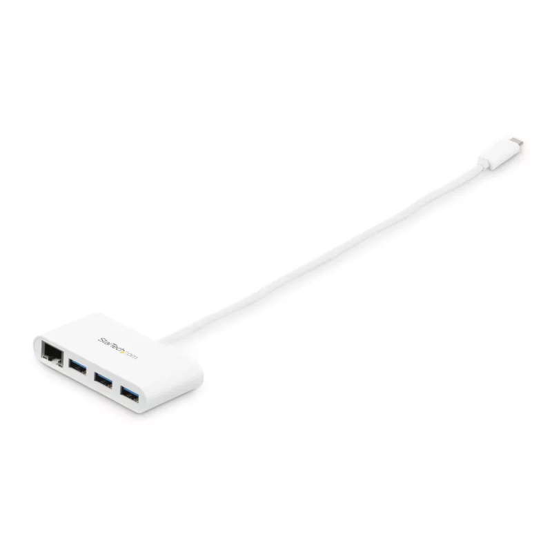 Hub USB-C de 3 portas StarTech.com com Gigabit Ethernet – USB-C para 3x USB-A – Hub USB 3.0 – branco