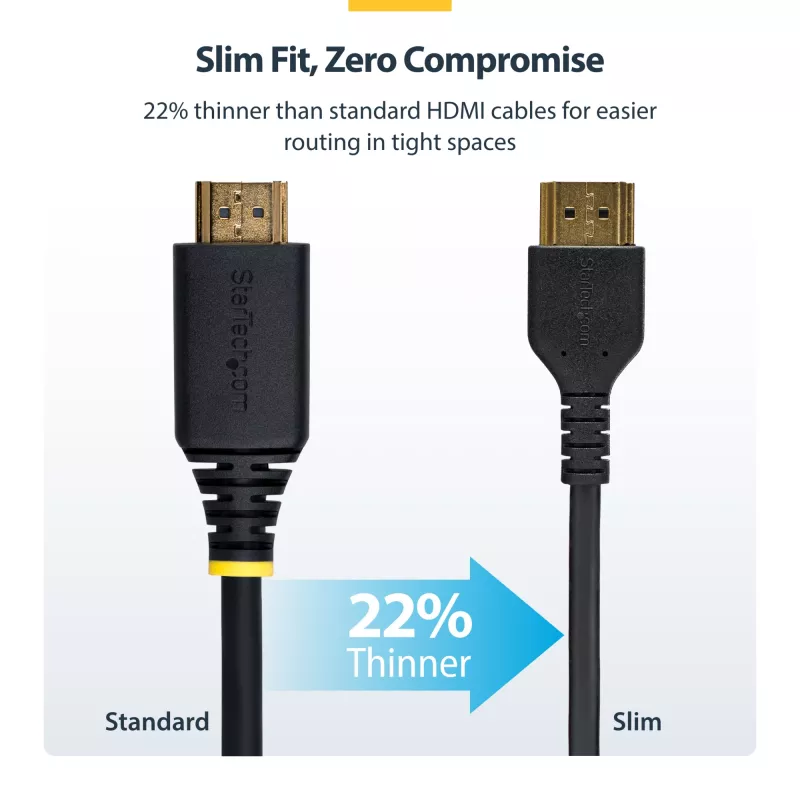 Cabo HDMI 2.0 slim StarTech.com de 0,9 m (3ft), cabo HDMI flexível com certificação Premium e Ethernet, UHD 4K 60Hz HDR10, design robusto em fibra de aramida com revestimento TPE