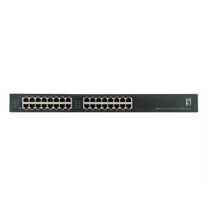Hub midspan PoE de alta potência LevelOne POH-1620 de 16 portas, 400 W