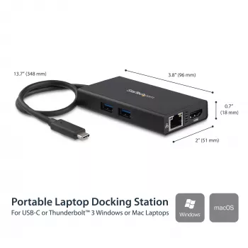 Adaptador multiporta USB-C StarTech.com – docking station de viagem USB-C com HDMI 4K – Power Delivery pass-through de 60 W, GbE, hub de 2 portas USB-A 3.0 – dock mini USB Type-C portátil para portáteis