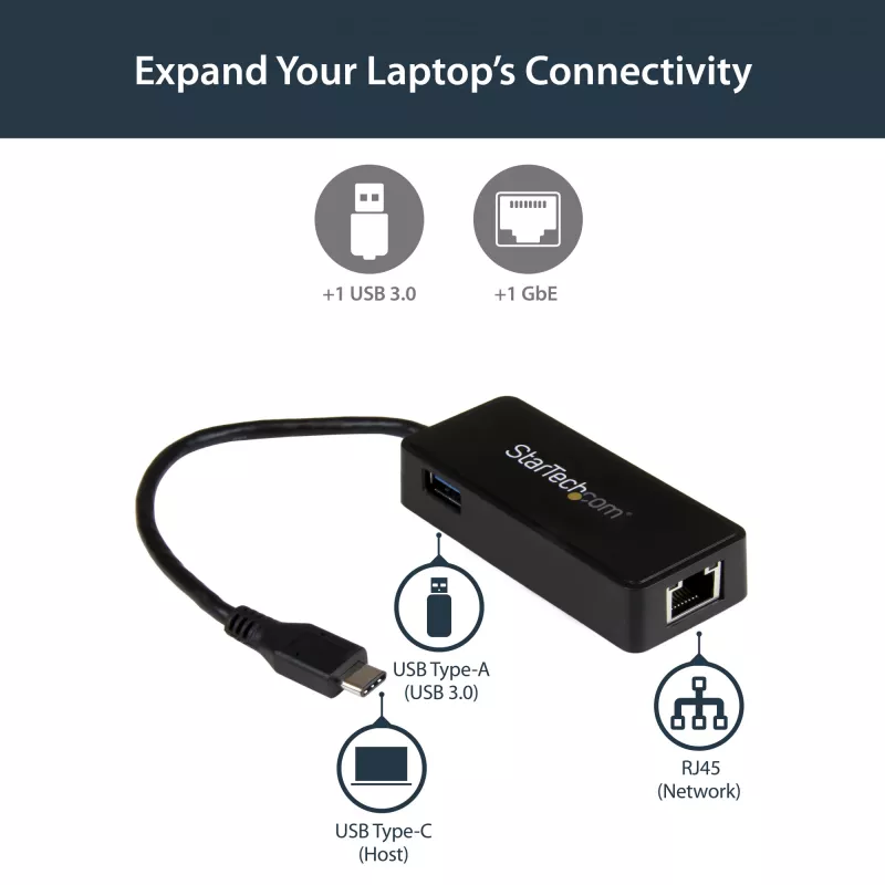 Adaptador de rede USB-C para Gigabit StarTech.com com porta USB 3.0 adicional