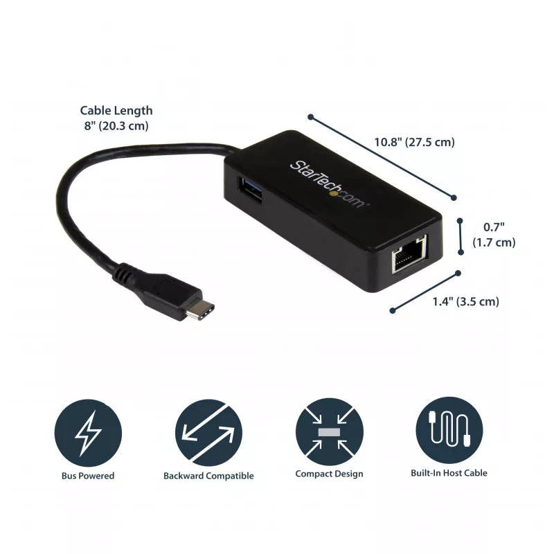 Adaptador de rede USB-C para Gigabit StarTech.com com porta USB 3.0 adicional