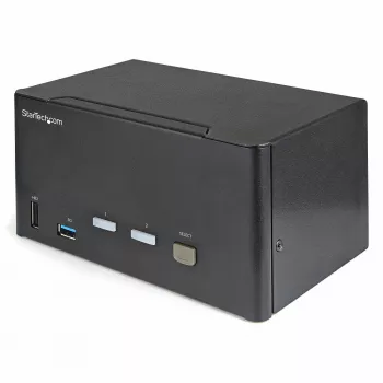 Comutador KVM DisplayPort StarTech.com de 2 portas para três monitores – 4K 60Hz UHD HDR – KVM DP 1.2 de secretária com hub USB 3.0 de 2 portas (5 Gbit/s) e 4 portas USB 2.0 HID, áudio – comutação por teclas de atalho – TAA