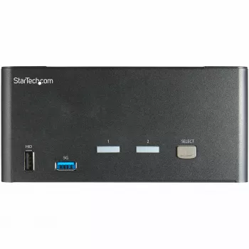 Comutador KVM DisplayPort StarTech.com de 2 portas para três monitores – 4K 60Hz UHD HDR – KVM DP 1.2 de secretária com hub USB 3.0 de 2 portas (5 Gbit/s) e 4 portas USB 2.0 HID, áudio – comutação por teclas de atalho – TAA