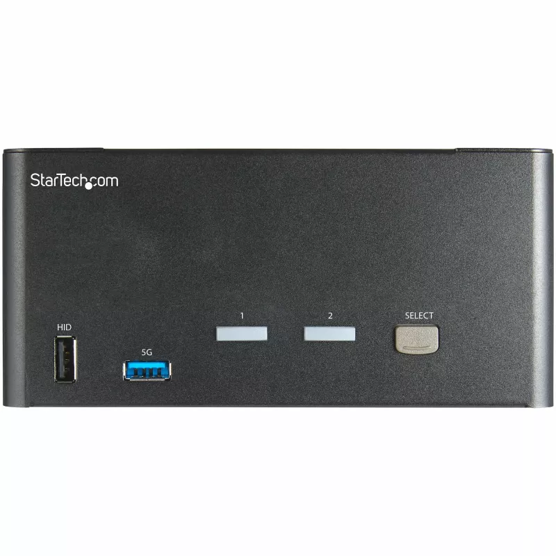 Comutador KVM DisplayPort StarTech.com de 2 portas para três monitores – 4K 60Hz UHD HDR – KVM DP 1.2 de secretária com hub USB 3.0 de 2 portas (5 Gbit/s) e 4 portas USB 2.0 HID, áudio – comutação por teclas de atalho – TAA